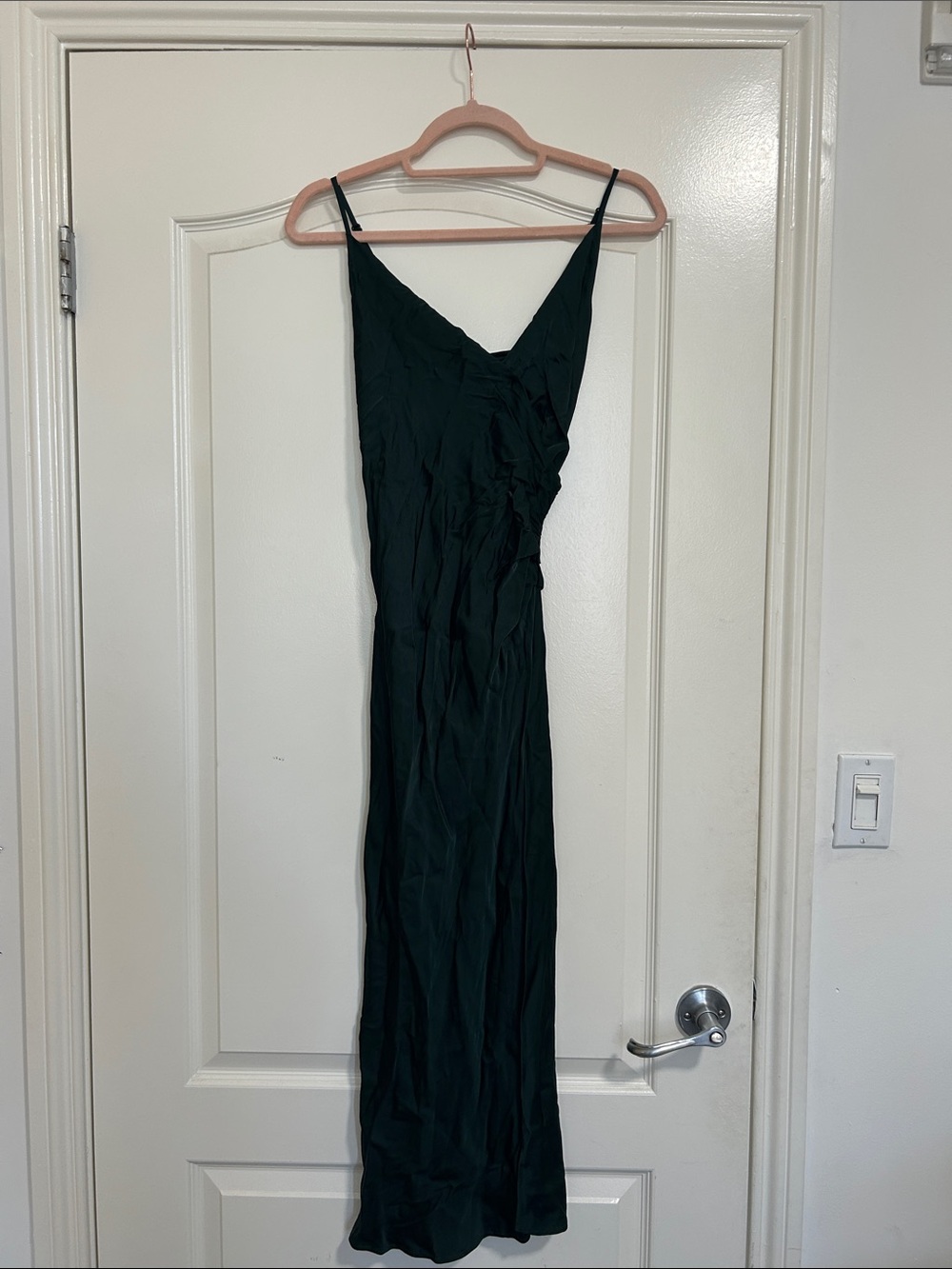 Elegant Dark Green Slip Maxi Dress - V-Neck Spaghetti Straps